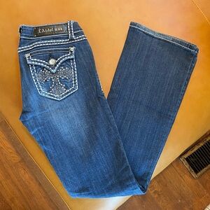 Embellished Cross Dark Wash Boot Cut Jeans